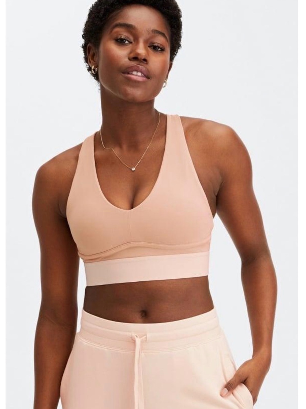 Fabletics All Day Everyday Bra, Pink/Sand, Size S